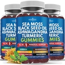 NEW AGE Sea Moss Gummies, Sea Moss, Black Seed, Ashwagandha, Turmeric, Manuka Honey, ACV, Dandelion, Black Pepper, Burdock, Bladderwrack, Vegan- 180 Count