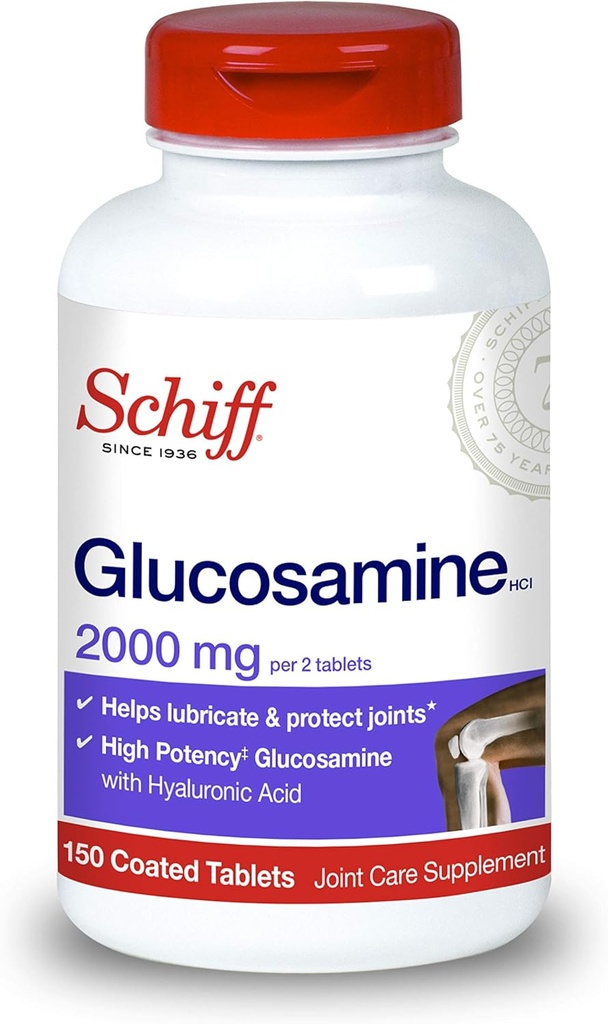Schiff Glucosamine 2000mg (ανά υπηρεσία) + Hyaluronic Acid Tablets (150 Count in a bottle), Joint Care Supplement που βοηθά στην υποστήριξη της κοινής κινητικότητας και ευελιξίας, υποστηρίζει τη δομή του Cartilage