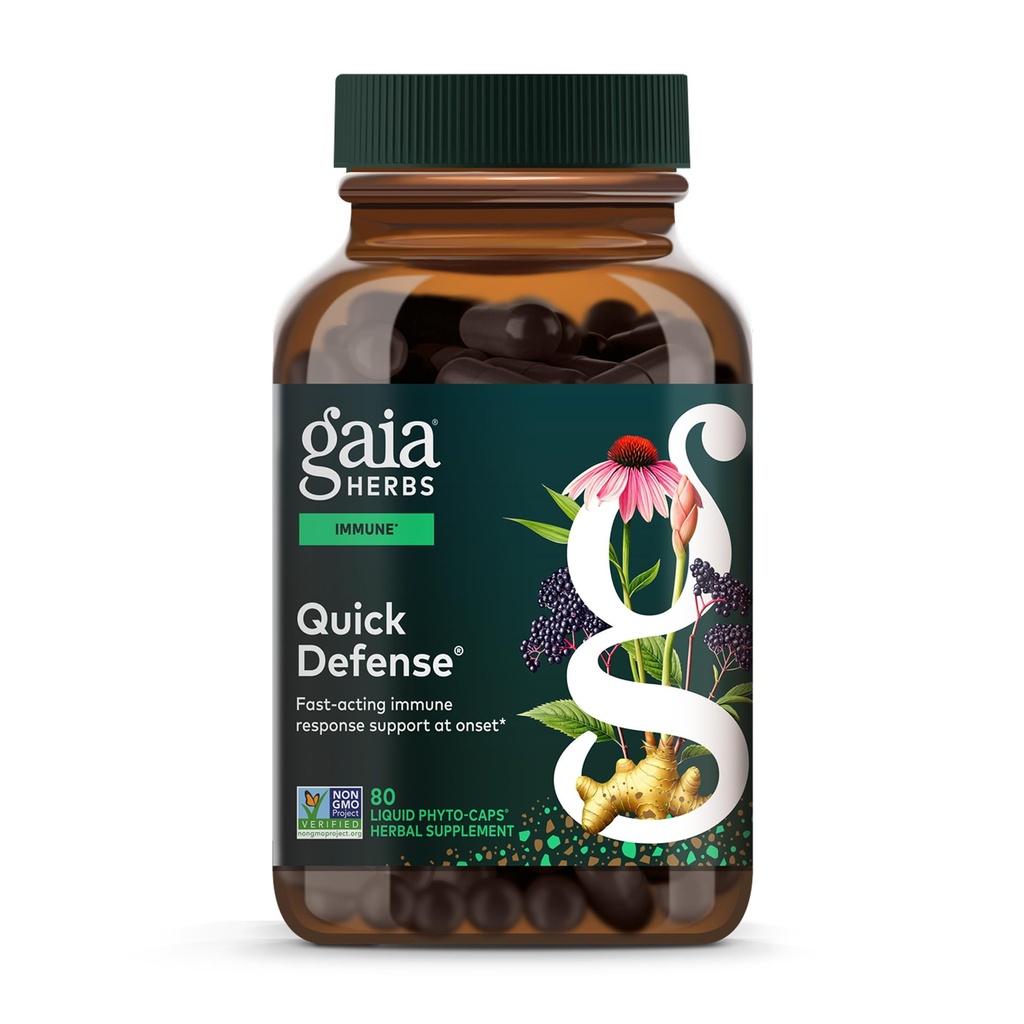 Γαία Βότανα Γρήγορη Άμυνα - Fast-Active Immune Support Supplement* - Echinacea, Black Elderberry, Ginger & Andrographis - 80 Vegan Liquid Phyto-Capsules (8-Day Supply)
