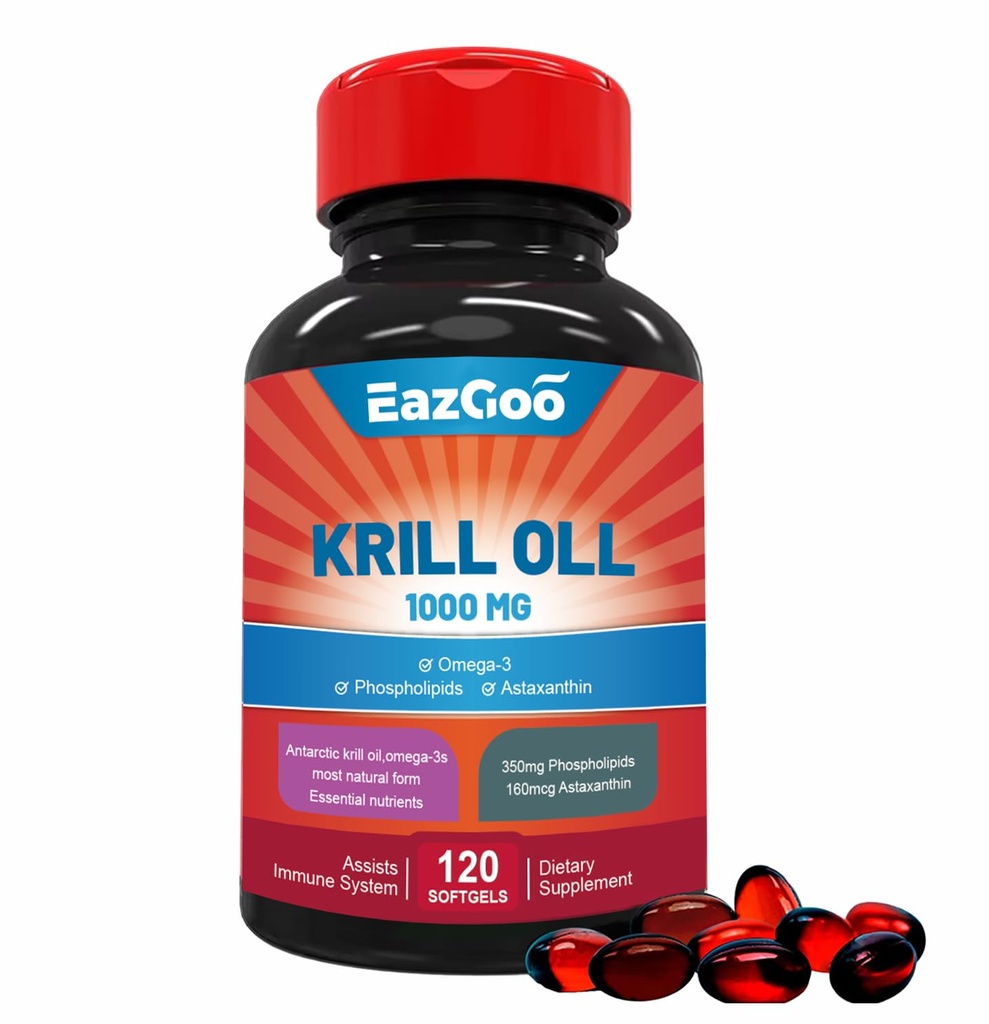 Έλαιο κριλ Ανταρκτικής 1000mg, συμπλήρωμα Ωμέγα 3, ΕΠΑ, DHA, φωσφολιπίδια και Ασταξανθίνη- 120 Softgels