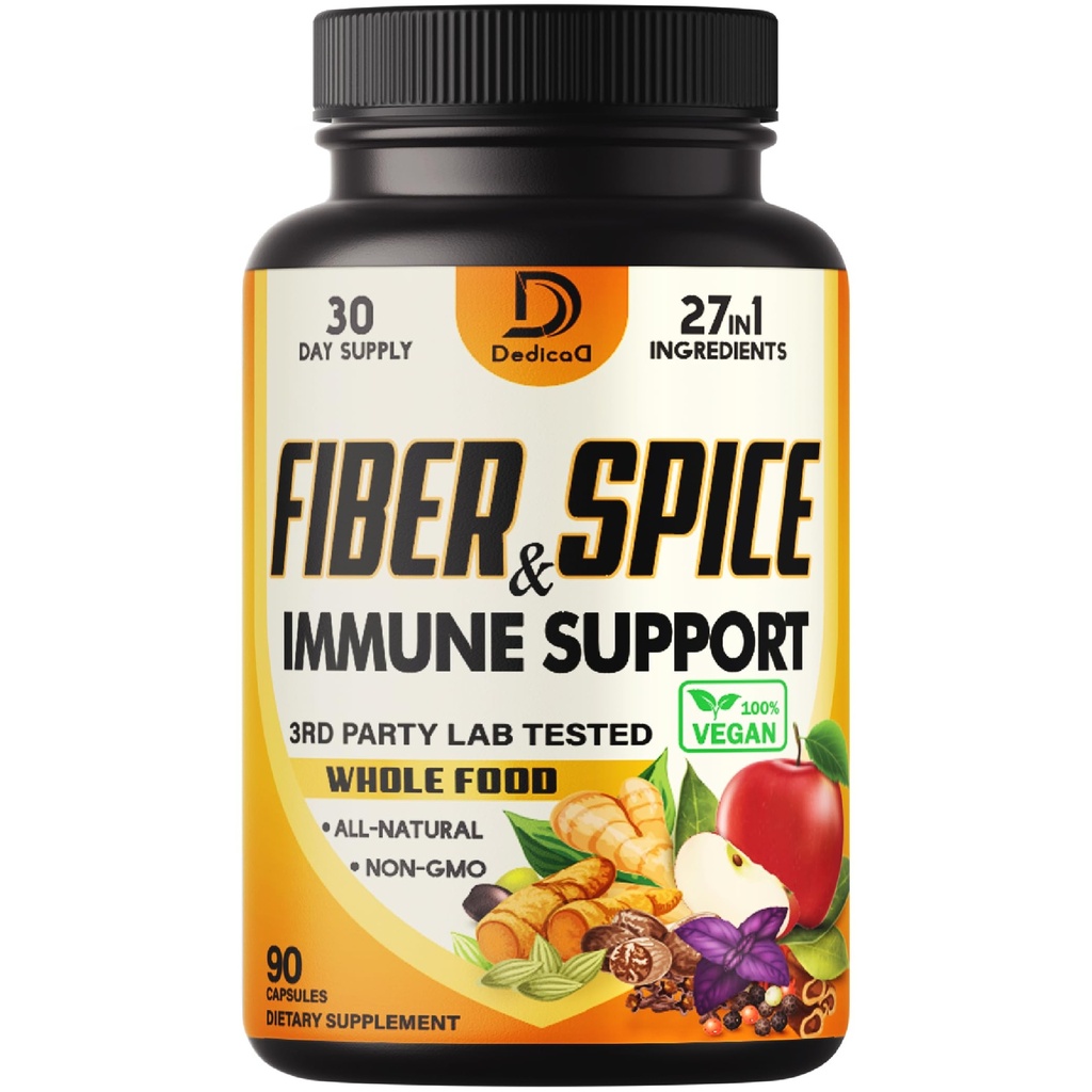 27in1 Fiber and Spice Supplement - Σε συνδυασμό με οργανικό ψύλλιο, ολόκληρο το μήλο, elderberry & More - Mood υποστήριξης, σώμα & ασυλία - 90 κάψουλες για 1 μήνα