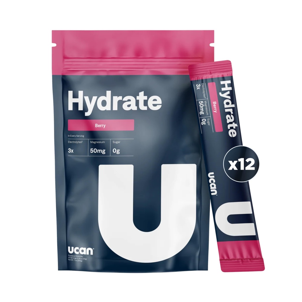 UCAN Hydrate Electrolyte Drink Mix (Berry, 12 Stickpacks) Ζάχαρη-δωρεάν, Keto-Friendly, Vegan, μη-GMO, Gluten-free Ηλεκτρολύτης σκόνη με Κάλιο & Μαγνήσιο για Δρομείς & Αθλητές