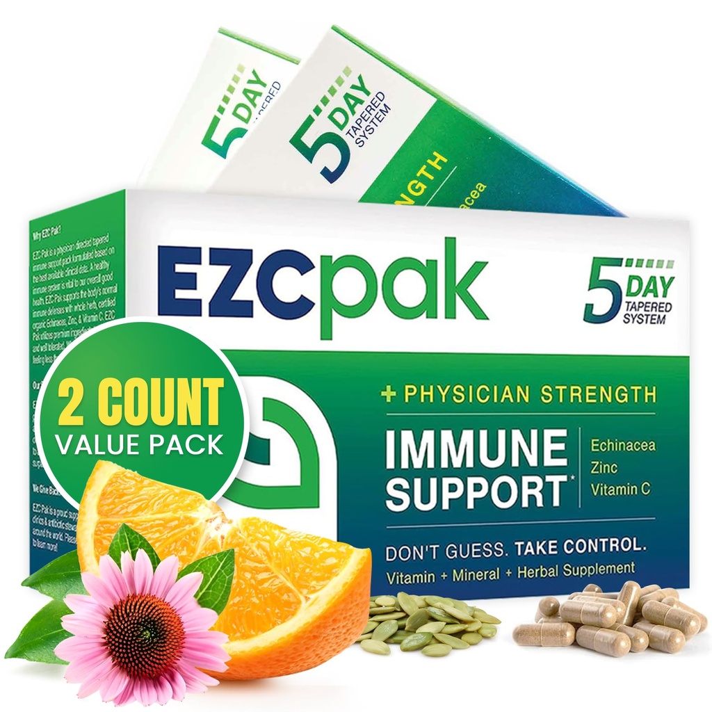 EZC Pak 5-Day Tapered Immune Support Booster - Συμπλήρωμα Υποστήριξης Ανοσοποιητικών Βιταμίνης, Echinacea, Zinc Vitamin C, Immune Boosters για Ενήλικες - Βιταμίνες Υποστήριξης Ανοσοποιητικών (Pack of 2)