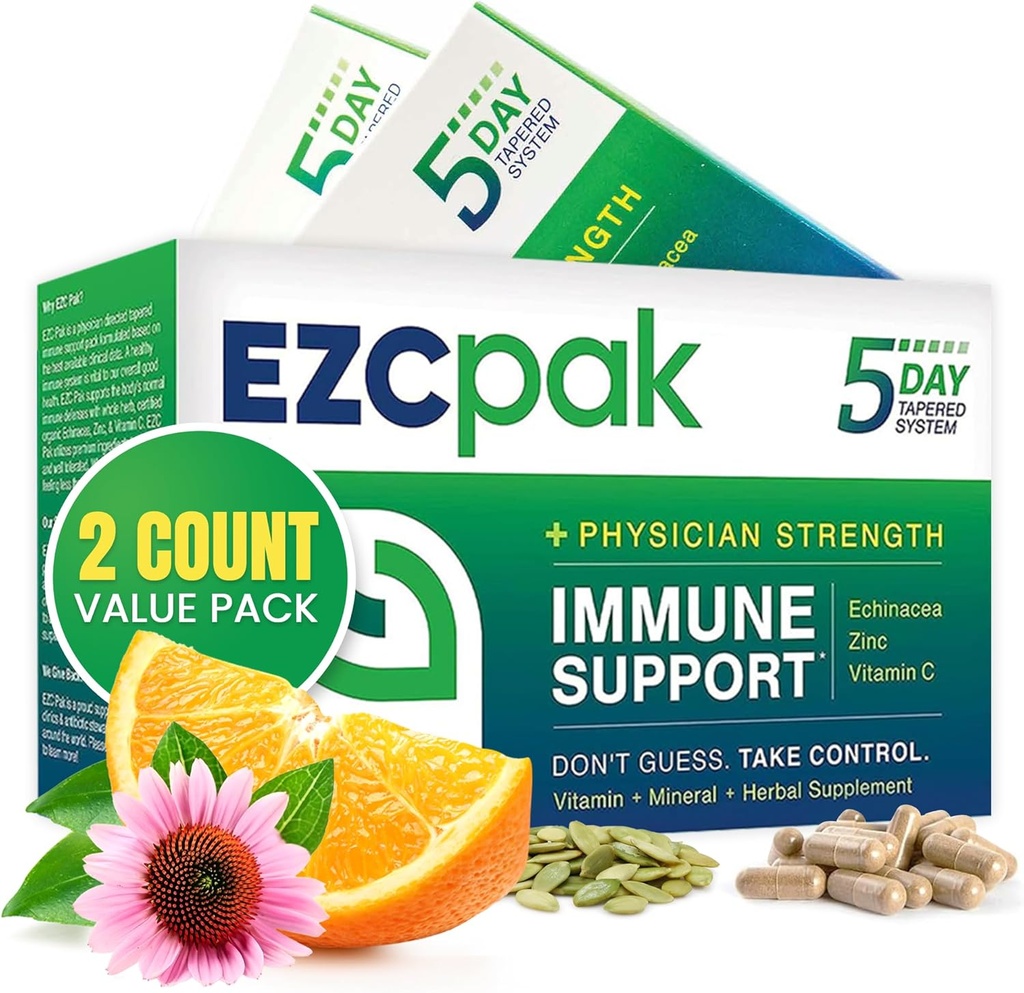 EZC Pak 5-Day Tapered Immune Support Booster - Συμπλήρωμα Υποστήριξης Ανοσοποιητικών Βιταμίνης, Echinacea, Zinc Vitamin C, Immune Boosters για Ενήλικες - Βιταμίνες Υποστήριξης Ανοσοποιητικών (Pack of 2)