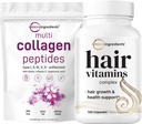 Micro Συστατικά Multi Collagen Protein Powder 16oz & Βιταμίνες μαλλιών Complex Κάψουλες Bundle 2 Pack 