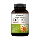 NatureBell Βιταμίνη Διπλή δύναμη D3 + K2-240 Softgels - 10.000 IU Βιταμίνη D & 200mcg K2 - Δύναμη των οστών, Ανοσοποιητική λειτουργία και υποστήριξη απορρόφησης ασβεστίου* - Λάδι καρύδας