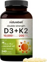 NatureBell Vitamin D3 10,000 IU + K2 200 mcg, 240 Softgels | Daily High Potency Formula with Coconut Oil | Bone, Heart & Immune Support | MK-7 Form | Non-GMO