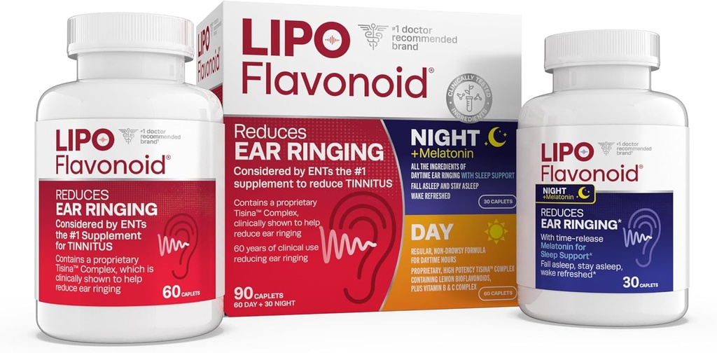 Lipo Flavonoid Day & Night Combo Kit, Εμβοές Ανακούφιση για τα Αυτιά Χτυπήματος, Lipo Flavonoid Plus & Lipo Flavonoid Night με Μελατονίνη & Βιταμίνη C, 90 Caplets