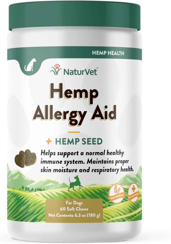 NaturVet Hemp Allergy Aid Supplement for Dogs, Hemp Seed, Antioxidants, Omegas, Dha & Epa for Healthy Skin & αναπνευστική υγεία, 60 Count
