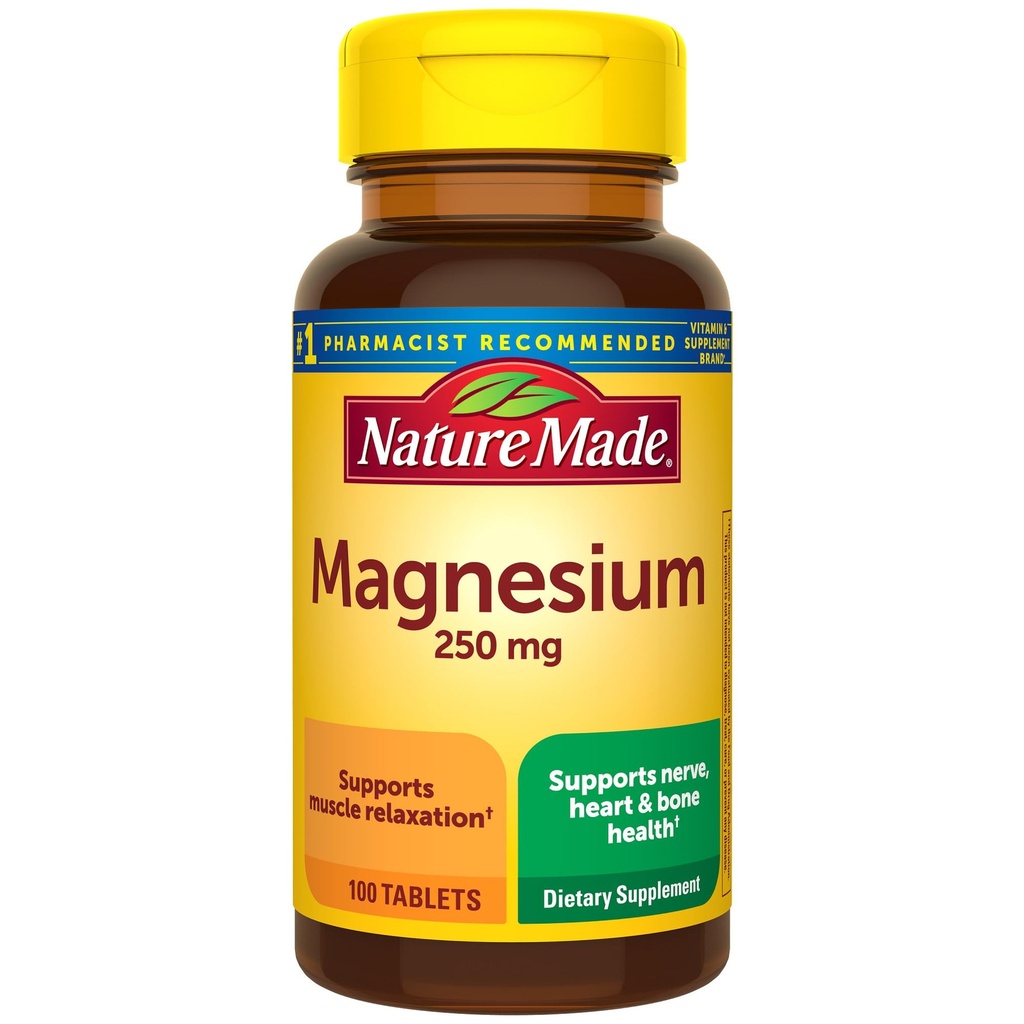 Nature Made Magnesium Oxide 250 mg, Συμπληρώματα Μαγνησίου για άνδρες και γυναίκες, Υποστήριξη για τους μυς, την καρδιά, τα οστά και τα νεύρα υγεία, 100 δισκία, 100 ημέρες προσφοράς