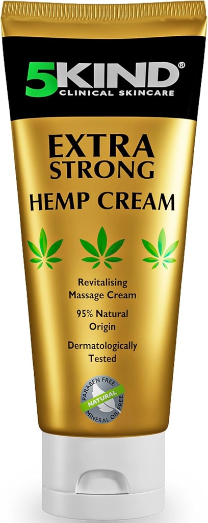 5kind Extra Strong Hemp Cream 3.4 fl oz- Maximum Strength - Natural Soothing Relief Joint Cream - Muscle Rub for Lower Back, Joints, Neck, Knees & Shoulders