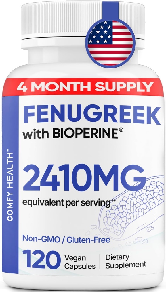 Κάψουλες Fenugreek, 2410mg ανά καψάκιο, 120 Count, Fenugreek Pills με Bioperine για Superior Απορρόφηση, Μη ΓΤΟ, Χωρίς Γλουτένη Σπόροι Fenugreek Συμπληρώματα Εκχυλίσματος, Fenogreco Capsulas