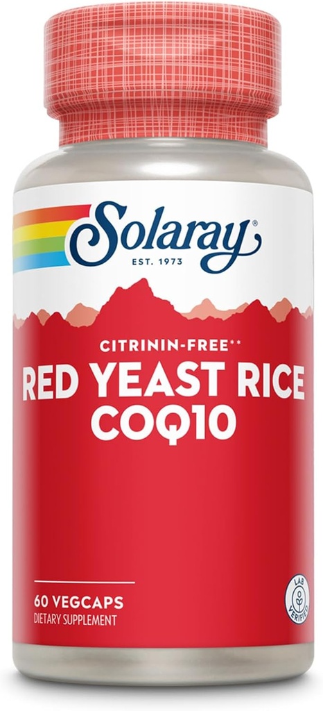 SOLARAY Red Yeast Rice Plus CoQ-10 & No-Flush Niacin Vitamin B-3, Υγιής Καρδιά & Καρδιαγγειακή Υποστήριξη, Μηradiδιενεργό & Citrinin Δωρεάν, 60 ημέρες εγγύηση επιστροφής χρημάτων, 60 υπηρεσίες, 60 VegCaps