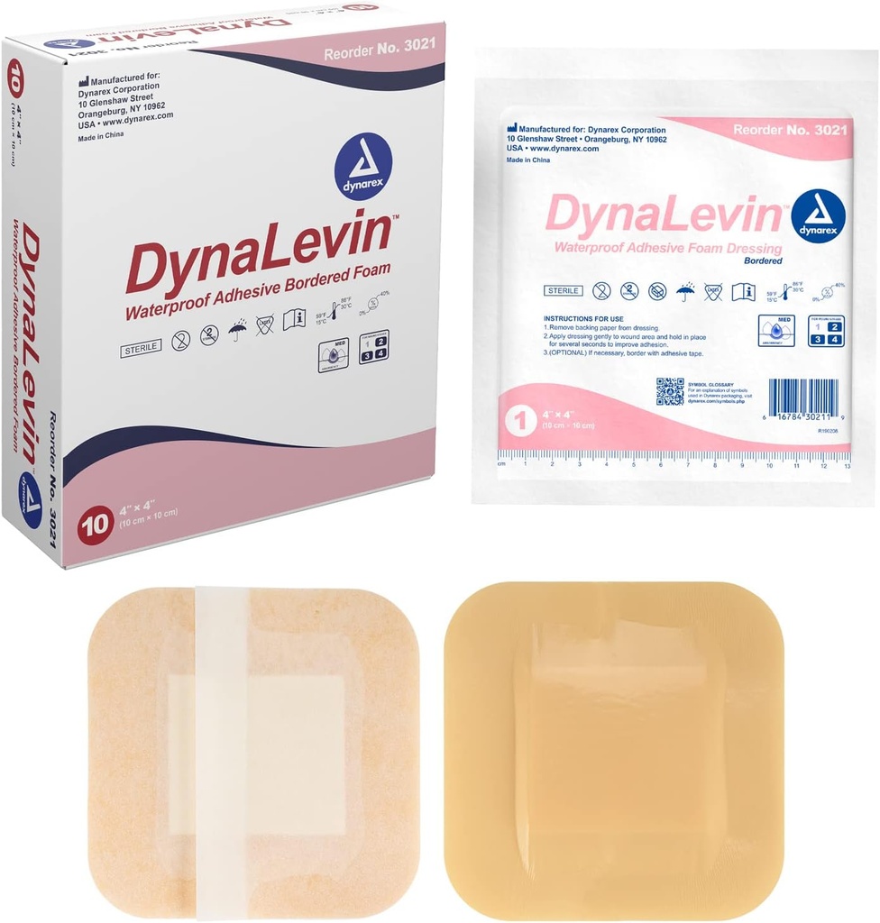 Dynarex Dynalevin Αδιάβροχος Κολλημένος Αφρός, 10 Count/4 x 4 Inch