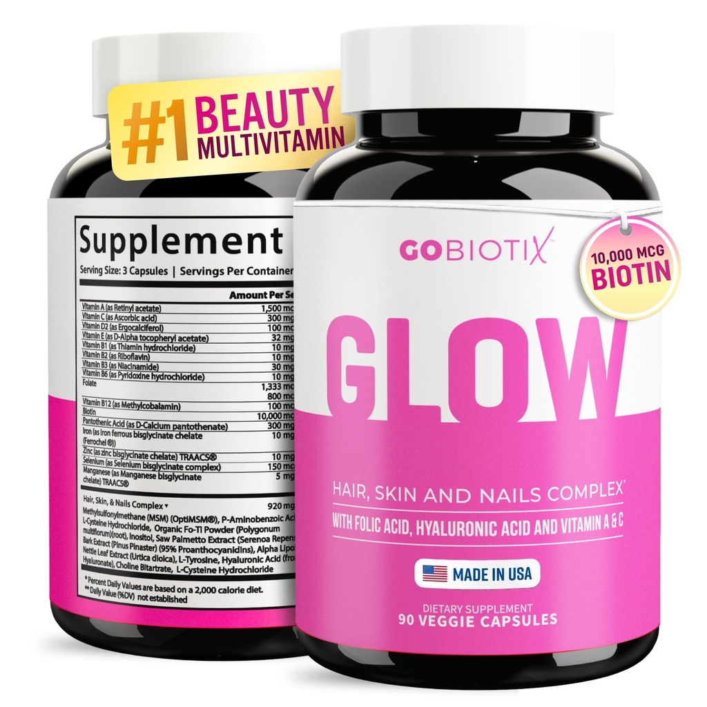 GOBIOTIX δέρμα μαλλιών και νύχια συμπλήρωμα βιταμίνης - 10000mcg χάπια βιοτίνης με υαλουρονικό οξύ, φολικό, σίδηρο, μαγνήσιο, και ψευδάργυρο - κολλαγόνο παραγωγής, ανάπτυξη μαλλιών - 30 εξυπηρετούν