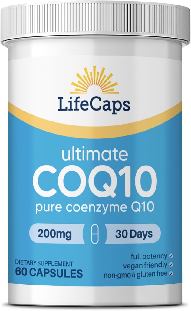LifeCaps CoQ10 200mg - Ultimate CoQ10 - Εξαιρετικά Υψηλή Απορρόφηση Q10 Συμπληρώματα - 60 Μέτρα