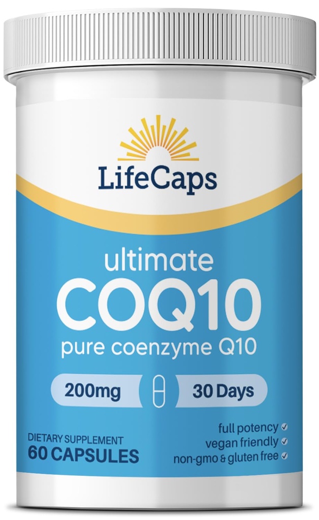 LifeCaps CoQ10 200mg - Ultimate CoQ10 - Εξαιρετικά Υψηλή Απορρόφηση Q10 Συμπληρώματα - 60 Μέτρα