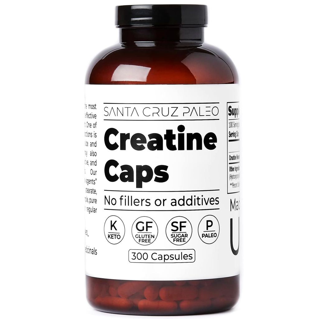 Santa Cruz Paleo Creatine κάψουλες, υποστηρίζει μυϊκή ανάπτυξη & ενέργεια, χωρίς γλουτένη, Keto, χωρίς ζάχαρη, Παλαιό, χωρίς πληρωτικά ή πρόσθετα, Creatine Monohydrate χάπια, 2500mg, 100 εξυπηρετούν, 300 κάψουλες