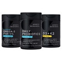 Sports Research Wild Alaskan Pollock Omega 3 Fish Oil 90 Softgels (1250 mg) + Vegan Probiotics with Prebiotics, 60 δισεκατομμύρια CFU (30 Softgels) + 5000 IU Vitamin D + 100mcg Mk7 Vitamin K (60 Softgels)