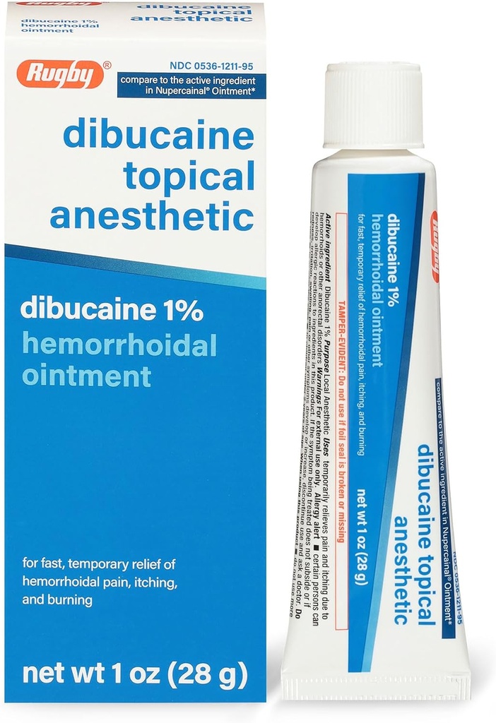 Rugby Dibucaine Topical Anesthetic 1% Hemorrhoid Ointment - Pain Relief Cream for Itching and Burning, Hemorrhoid Treatment, Anti Itch Cream 1 Oz (1 Pack)