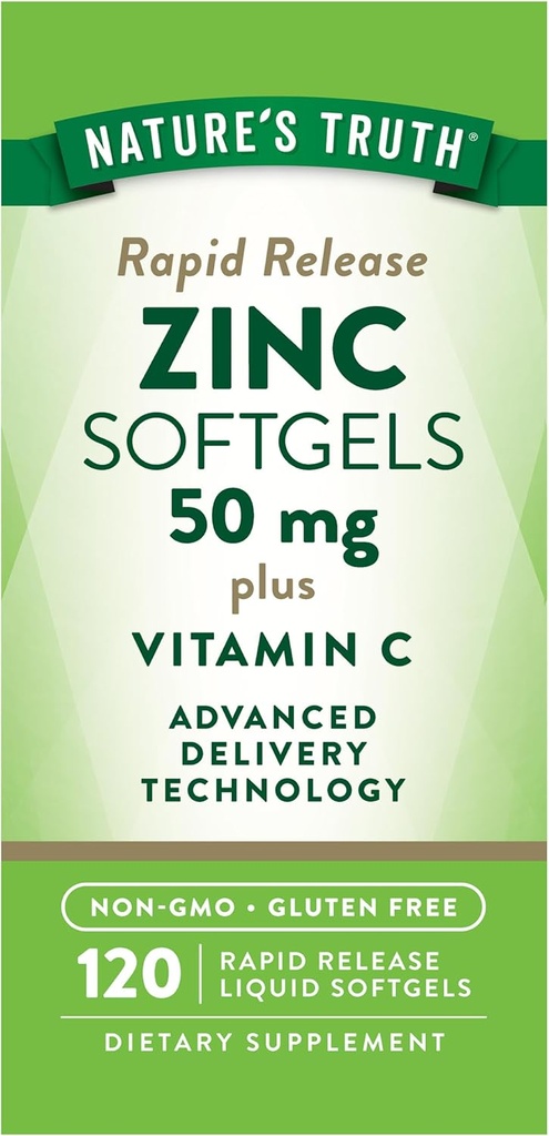 Nature's Truth Zinc with Vitamin C | 50mg | 120 Softgels | Non-GMO & Gluten Free Supplement