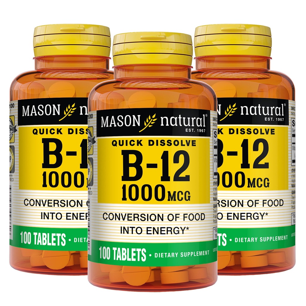 MASON NATURAL B,12 1000 mcg Quick Dissolve, 300 Ημέρα προσφοράς για υγιή μετατροπή των τροφίμων σε ενέργεια (3 Pack)