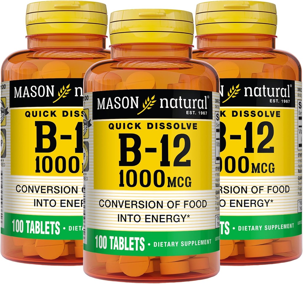 MASON NATURAL B,12 1000 mcg Quick Dissolve, 300 Ημέρα προσφοράς για υγιή μετατροπή των τροφίμων σε ενέργεια (3 Pack)