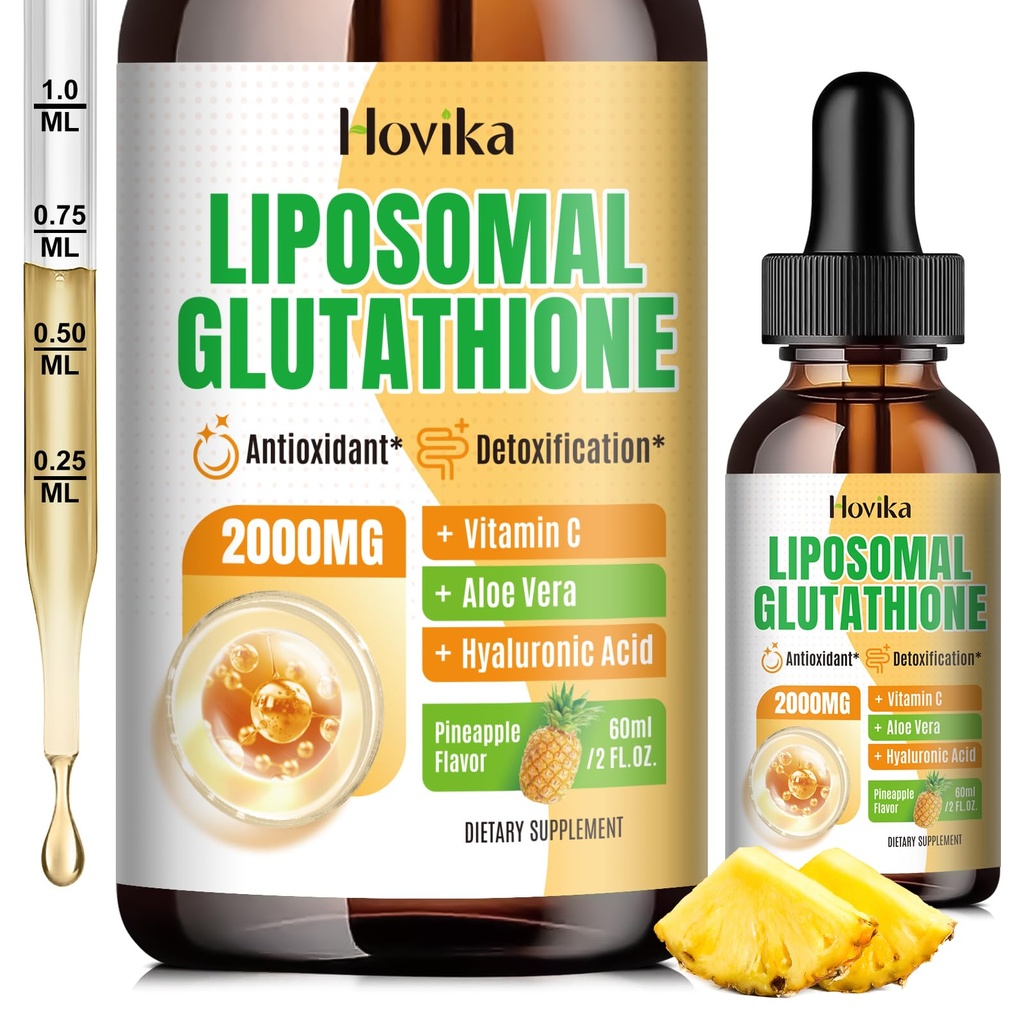 Liposomal Glutathionone Supplement 2000mg, Liquid Glutathionone Drops with Vitamin C, Master Αντιοξειδωτικά για το ανοσοποιητικό σύστημα, Γήρανση Άμυνα, Υγεία του δέρματος, Ηπατικό Detox - Superior Απορρόφηση, Ανανά 2 Fl Oz
