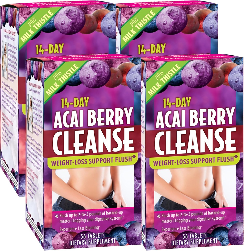 Εφαρμοσμένη Διατροφή 14-Day Acai Berry Cleanse - 56 δισκία, Συσκευασία των 4 - Βάρος-Loss Flush Υποστήριξη + Γάλα Thistle - 112 Σύνολο Σερβίρει