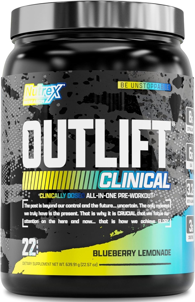 Nutrex Research Outlift Clinical Clinically Dosed Pre Workout Powder with Creatine, Citrulline, EAA 