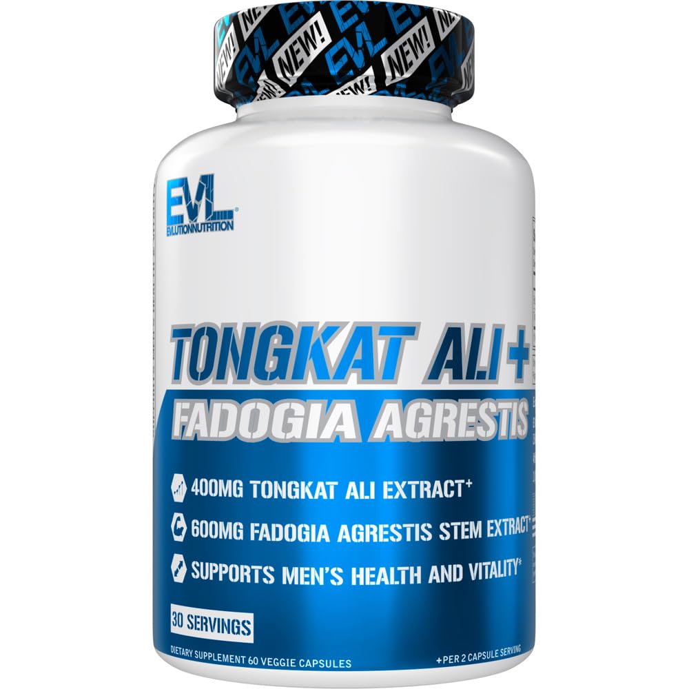 Evlution Nutrition Tongkat Ali + Fadogia Agrestis - Υγεία των ανδρών + Υποστήριξη ζωτικότητας - 400mg Tongkat Ali + 600mg Fadogia Agrestis Stem Extract - Συμπλήρωμα προπόνησης - Κάψουλες χορτοφάγων - 30 Υπηρεσίες