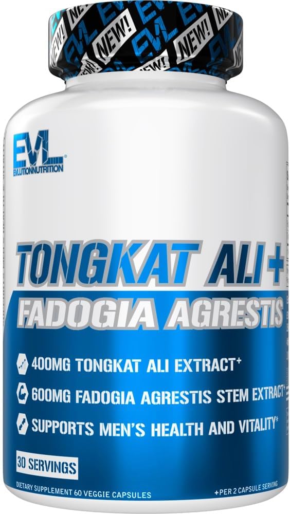Evlution Nutrition Tongkat Ali + Fadogia Agrestis - Υγεία των ανδρών + Υποστήριξη ζωτικότητας - 400mg Tongkat Ali + 600mg Fadogia Agrestis Stem Extract - Συμπλήρωμα προπόνησης - Κάψουλες χορτοφάγων - 30 Υπηρεσίες