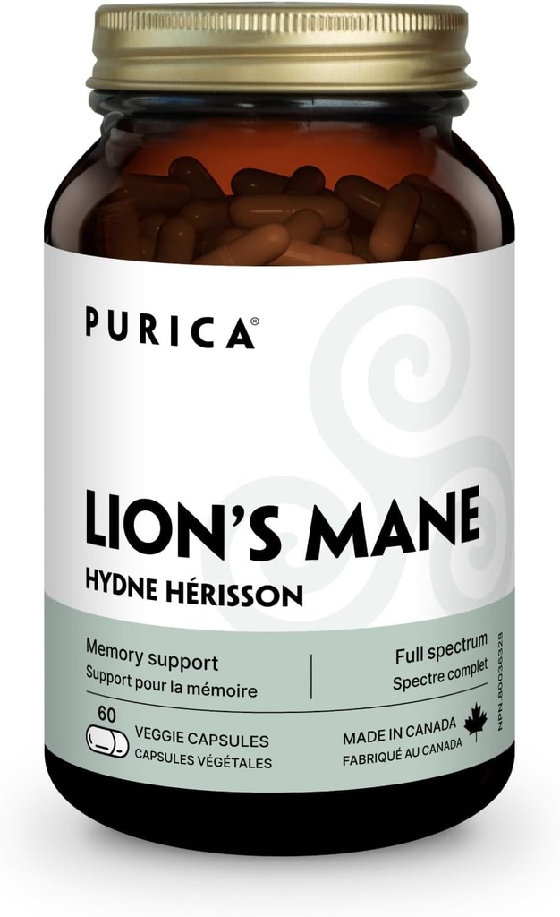 PURICA - Lion's Mane Micronized Mushrooms, 60 Vegan Capsules - Promotes Cognitive Health - Focus and Memory Support