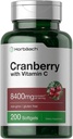 Horbäach Cranberry Pills for Women and Men | 8400mg | 200 Softgels | Extract Supplement with Vitamin C | Non-GMO, Gluten Free