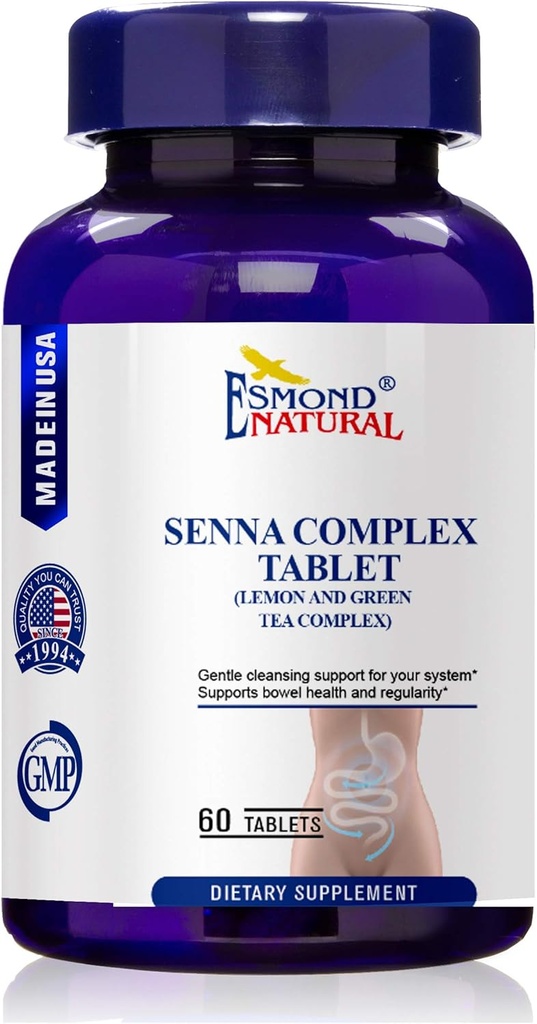 (8 Pack) Esmond Natural: Senna Complex Tablet - Λεμόνι & Πράσινο Τσάι (Bowel Health, Cleansing & Regularity), GMP, Φυσικό Προϊόν Assn Certified, Made in USA - 620mg, 480 Tablets