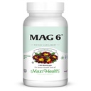 Maxi Health MAG 6 - Μαγνήσιο (ως Οξείδιο, Γλυκινικό) με Βιταμίνη Β6 - Ημικρανία, Μυϊκές Κράμπες, Νεφρική Λίθος Υποστήριξη - Συμπλήρωμα Μαγνησίου για γυναίκες & άνδρες - 120 Κάψουλες - Kosher