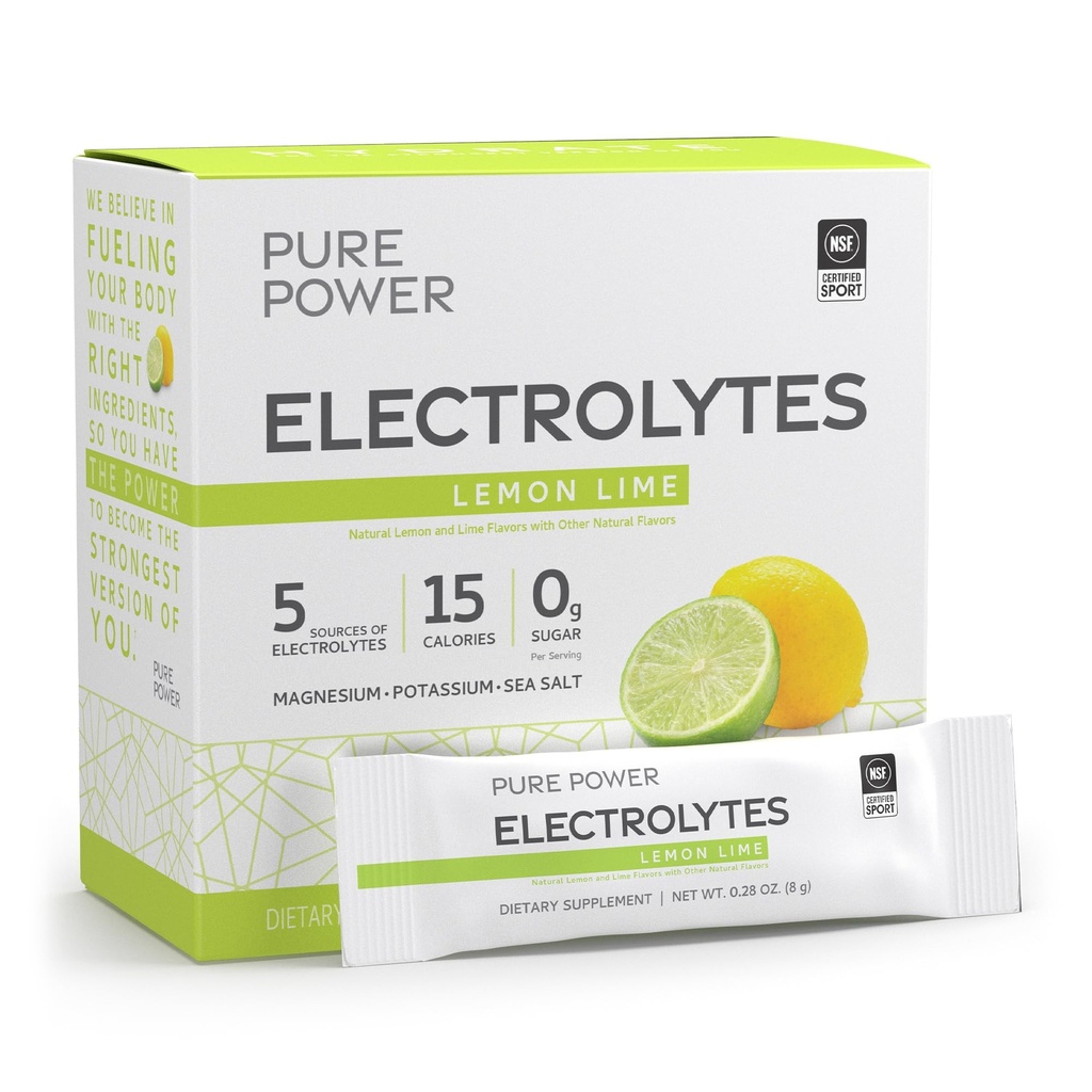 Δρ. Mercola Pure Power Electrolytes - Υποστηρίζει την Ενυδάτωση & Μυική Λειτουργία - Μαγνήσιο & Μείγμα Καλίου - 0 g Ζάχαρη ανά Σερβίρισμα - Λεμόνι Lime - 30 Πακέτα