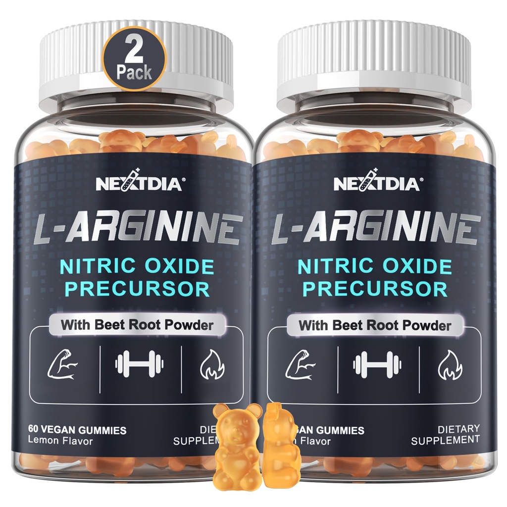 Nextdia Sugar Free L Arginine Nitric Oxide Gummies 1300mg for Men & Women with L Citrulline, Beet Root, B3 | L Arginine L Citrulline Supplements | Vegan, 120 Counts