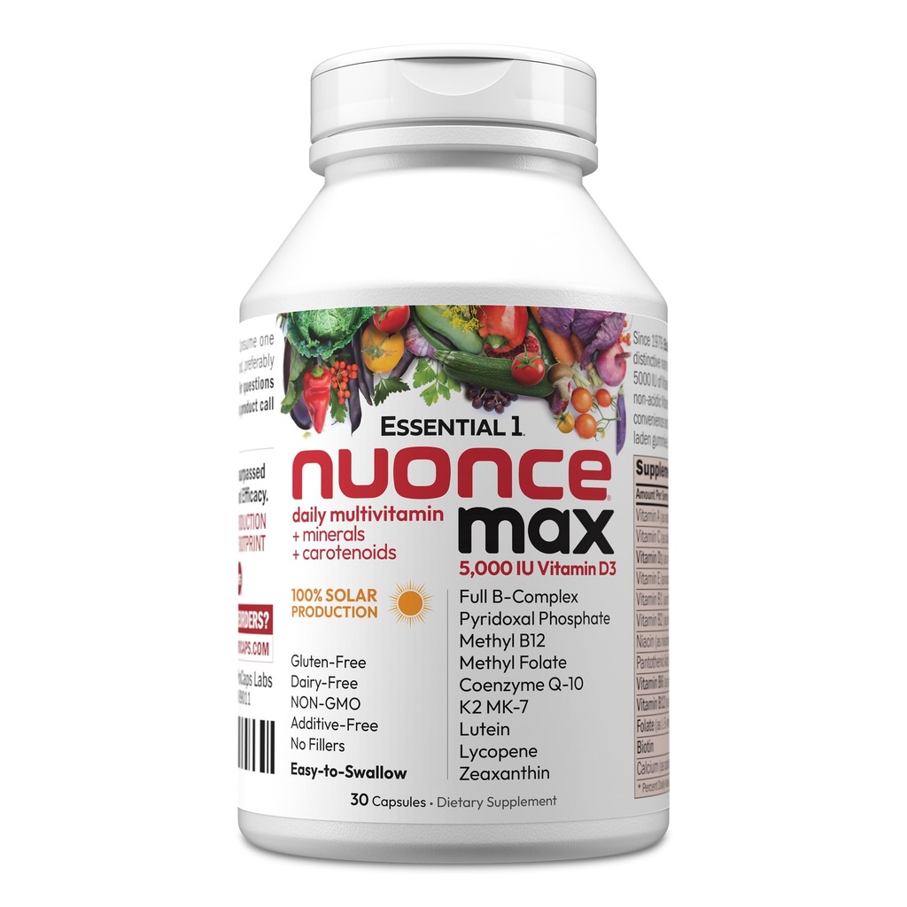 ANDREW LESSMAN Essential-1 nuonce max Multivitamin 5000 IU Βιταμίνη D3 30 Μικρά Καψάκια. 100 mcg Μεθύλιο B12. CoQ10 Lucopene Zeaxanthin. Υψηλή ισχύς. Χωρίς Πρόσθετα. Ultra- Mild One Καθημερινή Καψάκιο