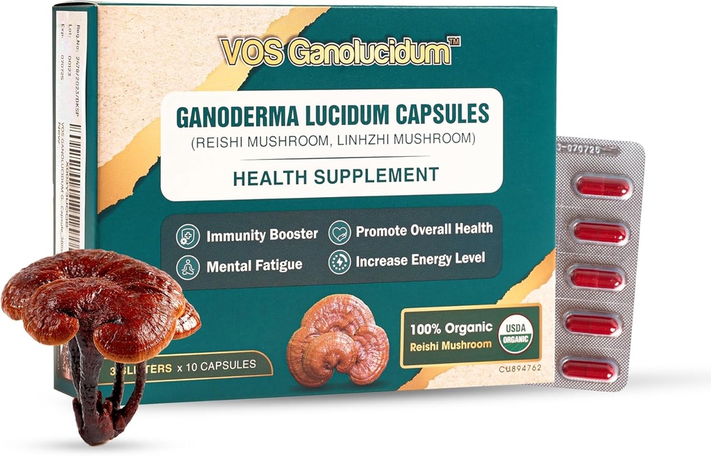 Red Reishi Mushroom Capsules for Immunity, Ganoderma lucidum Extract, Natural Vegan Reishi Mushrooms Daily, 70mg, 30 Capsules