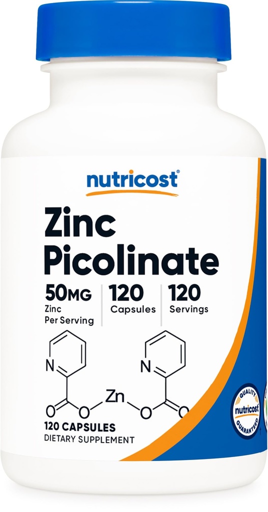 Nutricost Ψευδάργυρος Picolinate 50mg, 120 κάψουλες χορτοφάγων - Χωρίς γλουτένη και μη ΓΤΟ