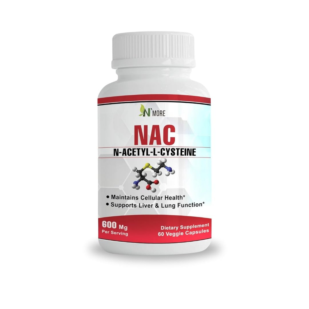 N'More N-Ακετυλο-κυστεΐνη (NAC) 600Mg 60 κάψουλες λαχανικών μη ΓΤΟ, Χωρίς γλουτένη