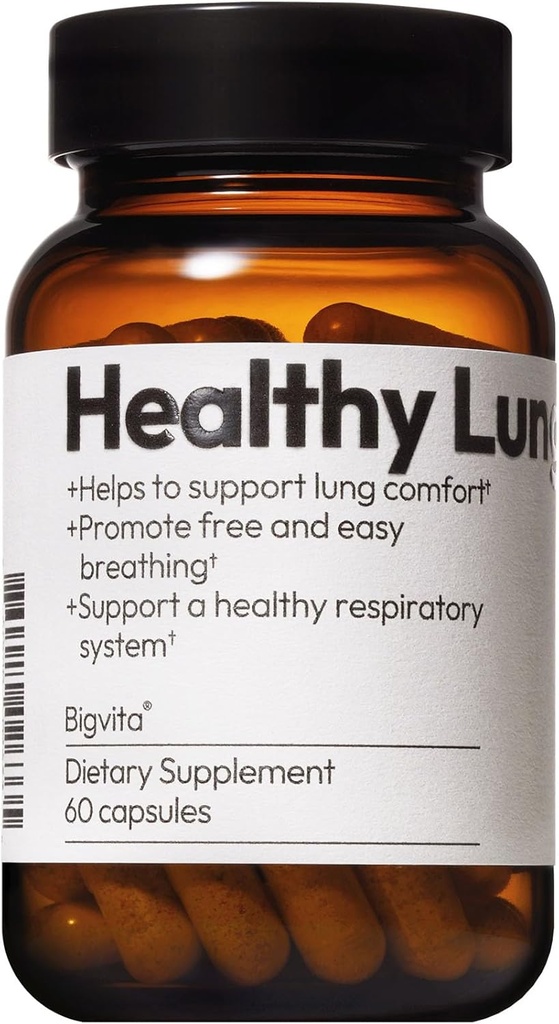 BIGVITA Lung Health Vegan Gluten Free Dietary Lung Support Supplement for Lung Detox & Cleanse, αναπνευστική ανοσοποιητική υποστήριξη & Clear Mucus & Relieve Cuff, 60 κάψουλες