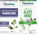 Himalaya Ashwagandha +Immune με βιταμίνη C για ενεργή ανοσοποιητική υποστήριξη & Hello Alert Mind για ενέργεια, εστίαση & προσοχή, 60 κάψουλες κάθε - πακέτο