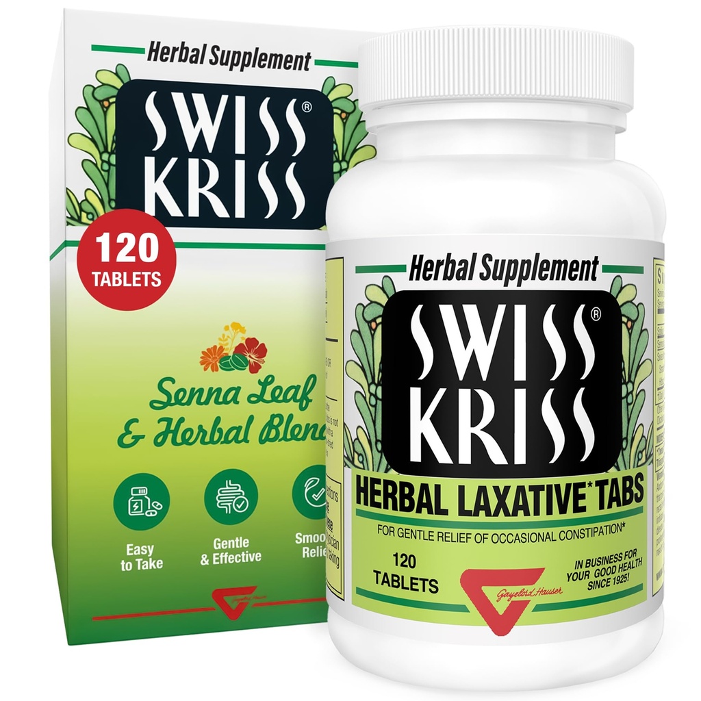 Swiss Kriss Herbal Laxative Tablets, Gentle & Natural Laxatives for Constipation Relief for Adults & Children Over Age 6, Works in 6-12 Ώρες, Senna Laxative, 120 Tablets Total