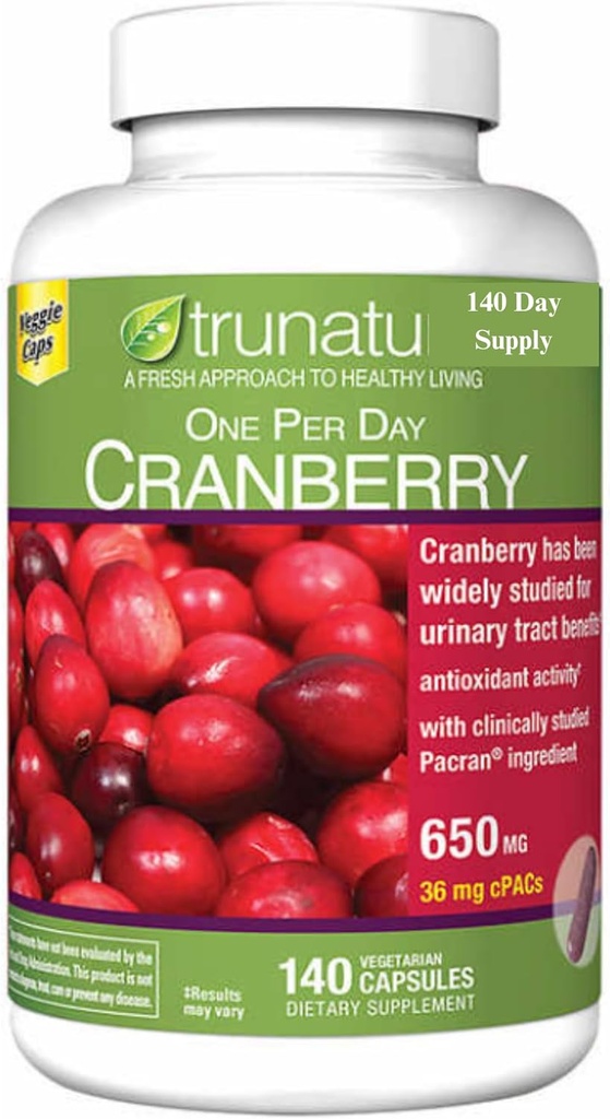 Pacran Cranberry 650 mg, 140 κάψουλες για χορτοφάγους + Bundle με Weekly Pill Organizer (2 αντικείμενα)