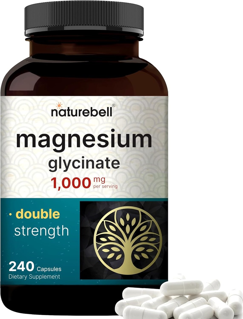 NatureBell Magnesium Glycinate 1,000mg, 240 Capsules | 500mg per Capsule | 100% Chelated & Purified | Sleep, Muscle & Nerve Support | Non-GMO, Gluten-Free