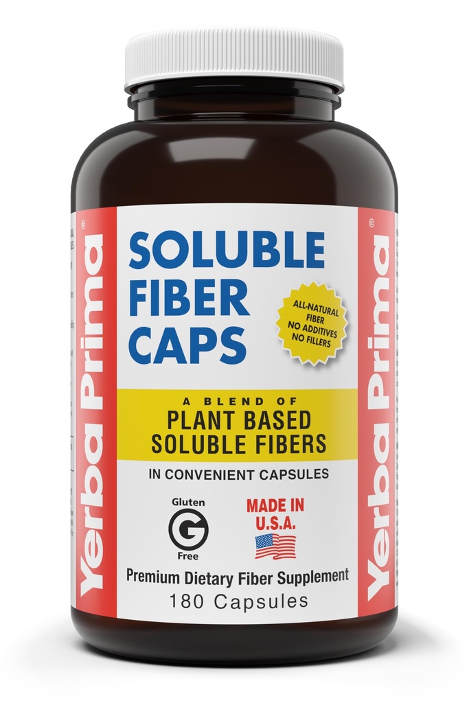 Yerba Prima Soluble Fiber Κάψουλες, 180-Count - Φυσικό συμπλήρωμα διατροφής Formula, μη ΓΤΟ, Χωρίς γλουτένη