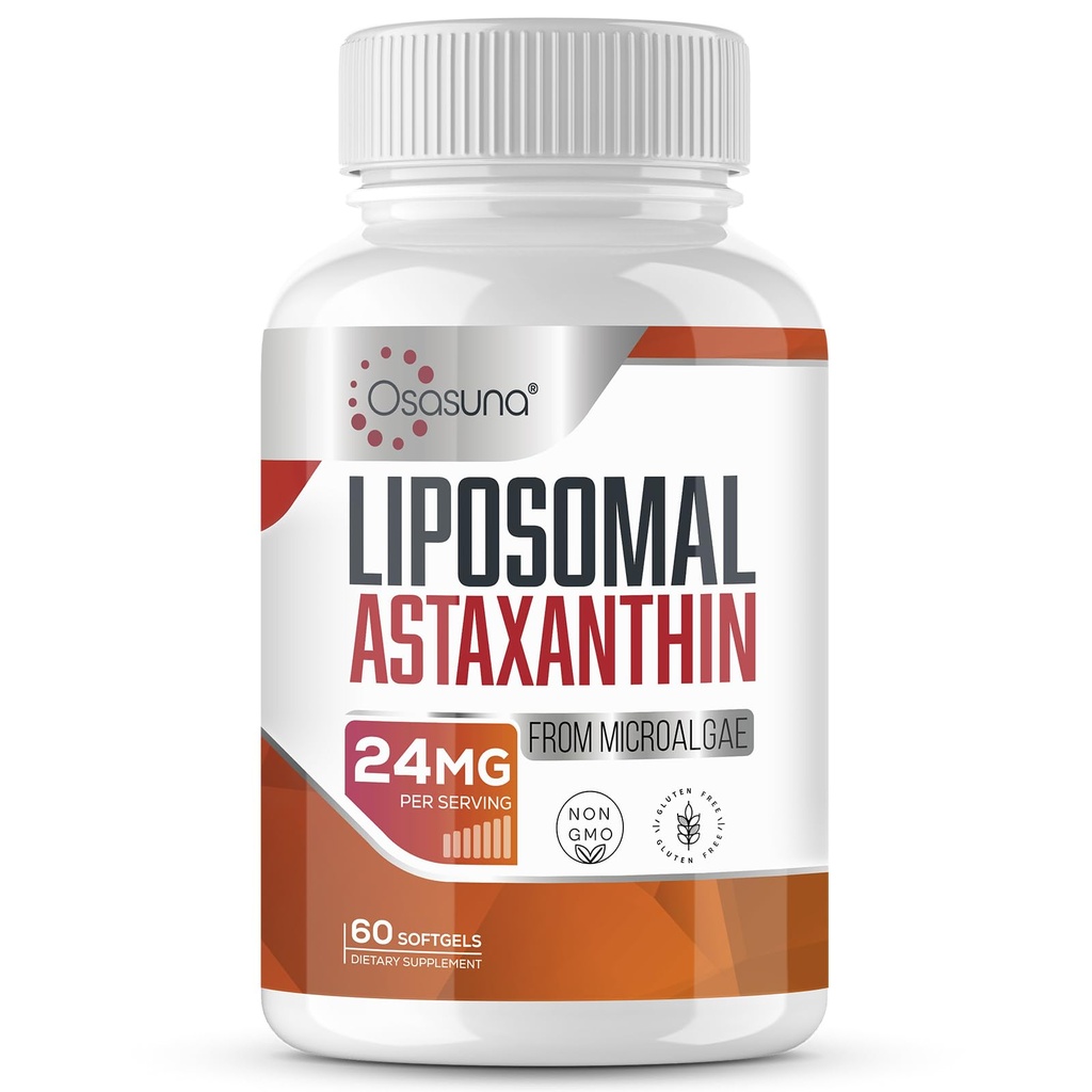 Συμπλήρωμα λιποσωμικής ασταξανθίνης 24 MG, Μέγιστη Απορρόφηση, Αντιοξειδωτικό Ισχυρότερο από VIT C, Μη ΓΤΟ & Χωρίς Γλουτένη - 60 Softgels(2 Μήνες Προσφορά)