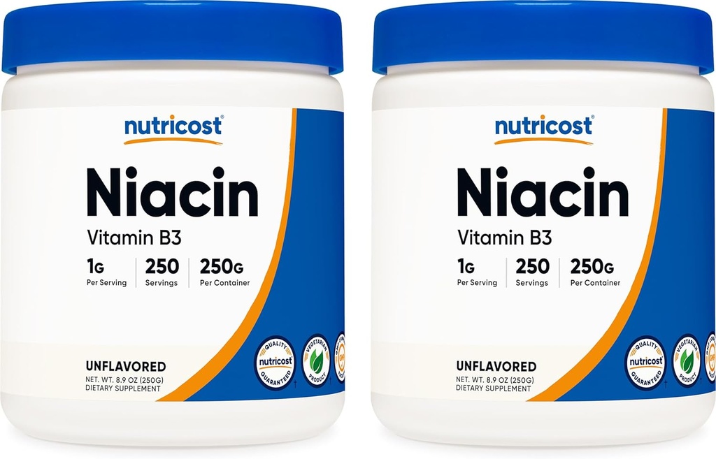 Nutricost Niacin Vitamin B3 Powder 250G (2 Pack) - 500 Grams - 1G ανά Σερβίρισμα (Συμπεριλαμβάνεται και το Scoop)